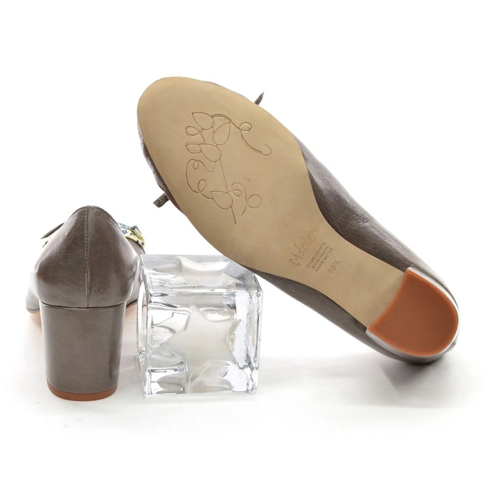 女士 Maloles $385 Zoe 系脚趾高跟鞋 39 / 8.5 灰褐色皮革高跟鞋全新带盒 — 第 3/4 张图片