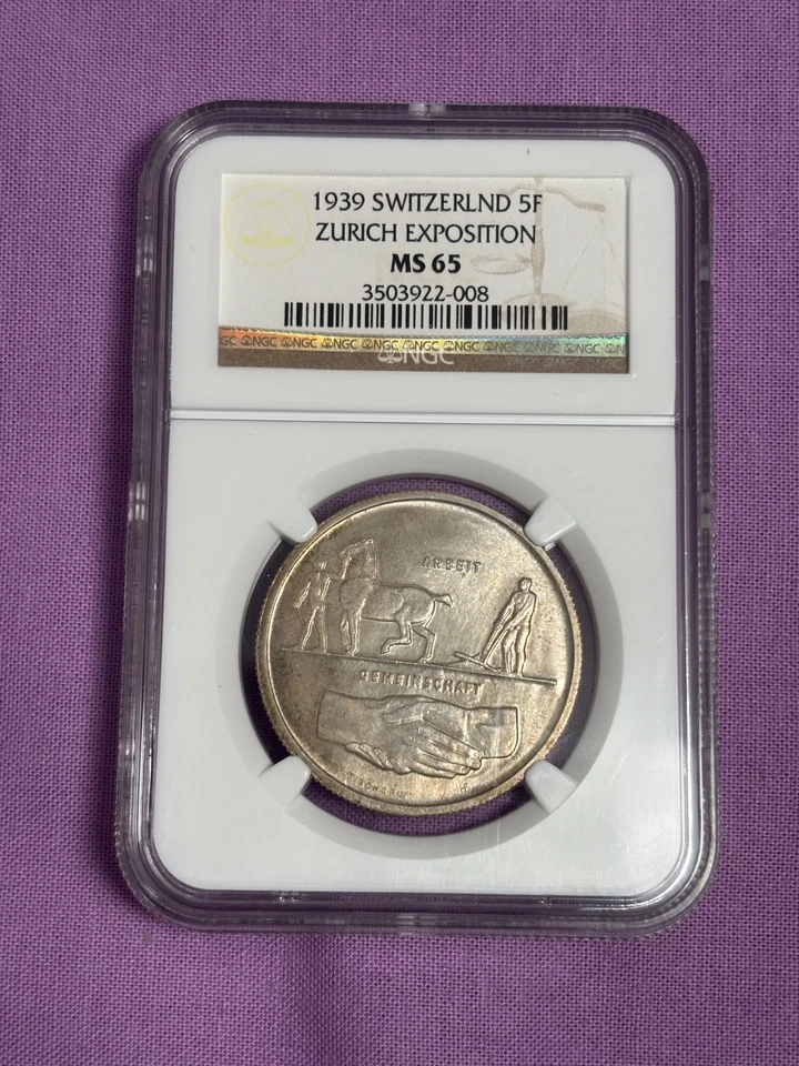 1939 Switzerland 5F Zurich Exposition MD65 NGC Coin - Image 4 of 4