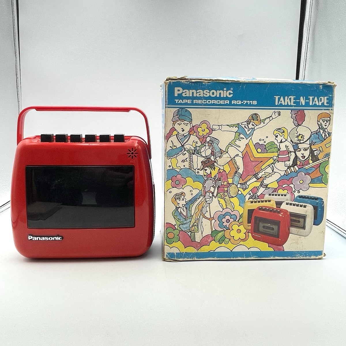 Vintage 1970s Panasonic RQ-711S Cassette Recorder Take-N-Tape Red