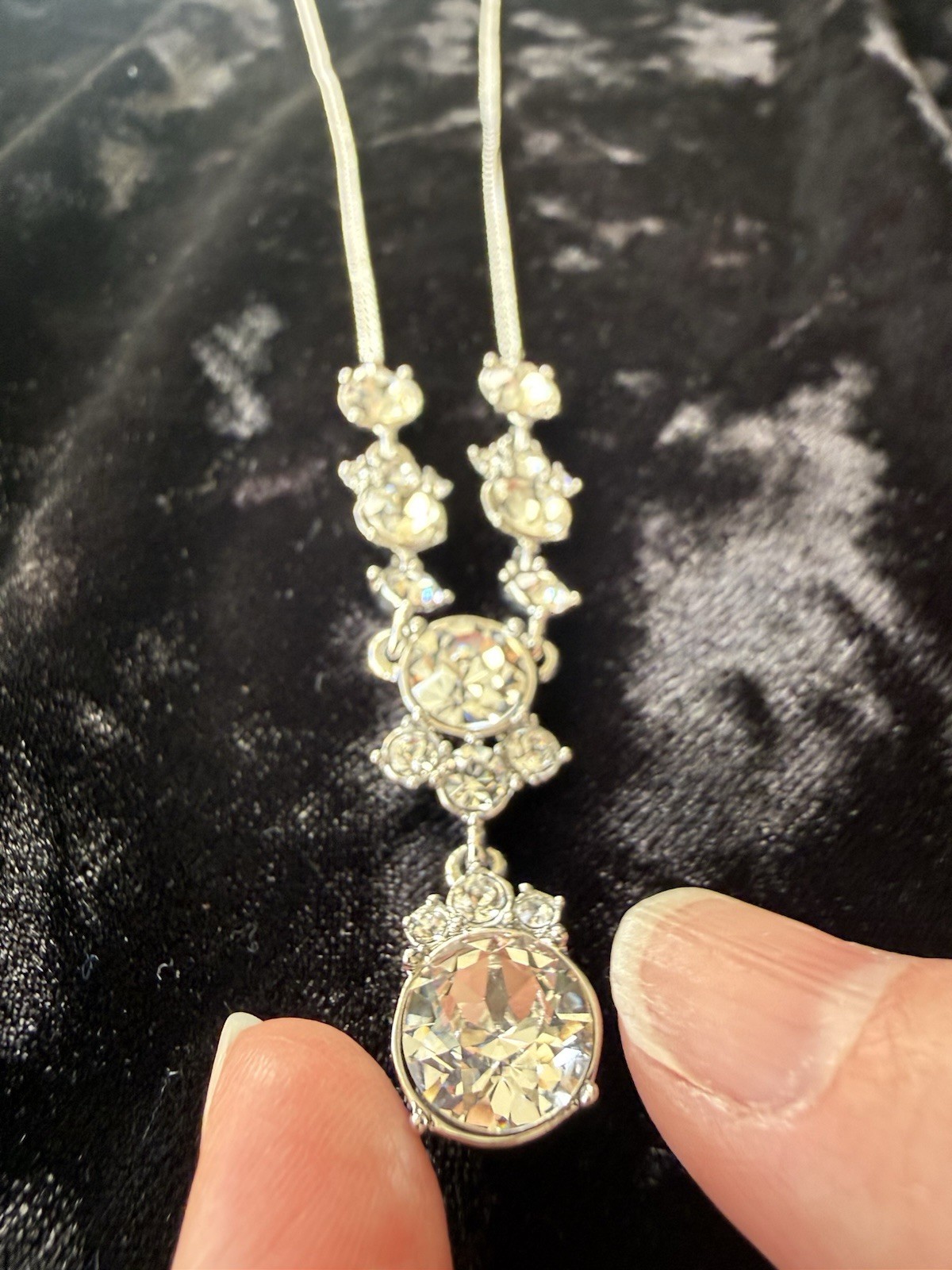 Givenchy Silver Clear Crystal Statement Pendant A… - image 2