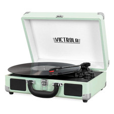 Bluetooth Suitcase Turntable with 3-Speed and Speakers, Mint Green