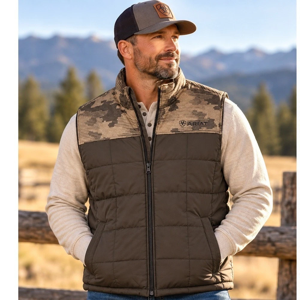 Ariat Crius Insulated Vest Mens XL Slate Black Camo Quilted Full Zip NWT image 1