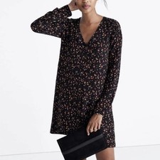 Madewell et Sézane 100% Silk Elly Floral Mini Dress Cottagecore Tunic Black