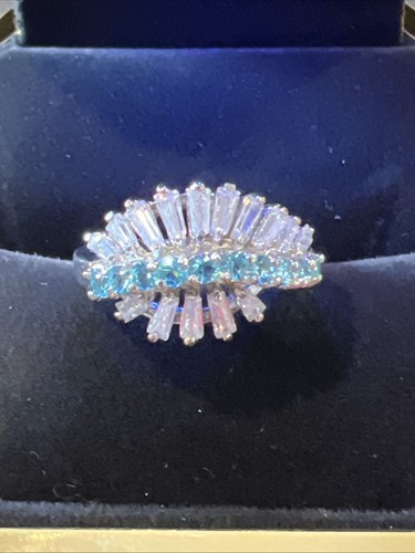 Anello cocktail vintage misura 10 pietre blu e trasparenti stupendo - Foto 7 di 14