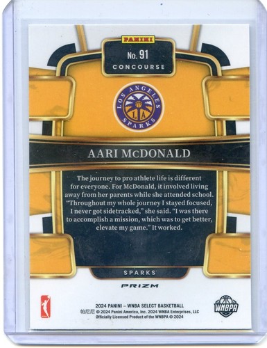 Panini Select WNBA AARI MCDONALD #91 2024 Concourse Silver Flash Prizm - Imagen 2 de 2