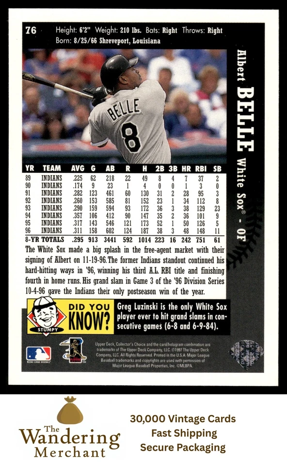 1997 Collector's Choice #76 Albert Belle - Image 2 of 2