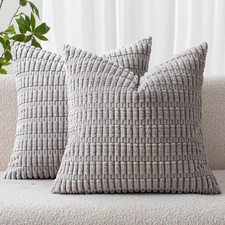 Pack of 2 Corduroy Decorative Throw Pillow Covers 18X18 Inch Soft Boho Striped P