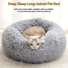 Fluffy Donut Cuddler Plush Pet Bed Dog Cat Soft Warm Round Calming Bed Washable