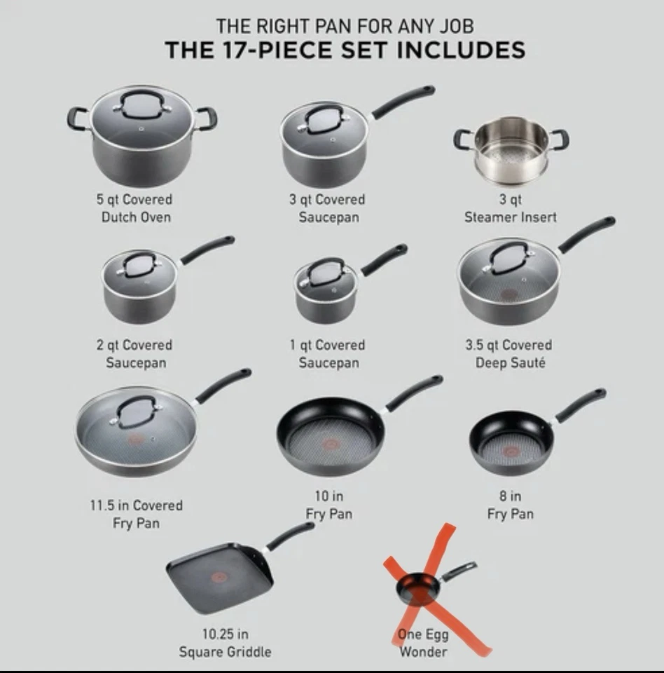 Juego de utensilios de cocina antiadherentes anodizados duros T-fal Ultimate de 16 piezas negro – Nuevo Foto 2 de 4