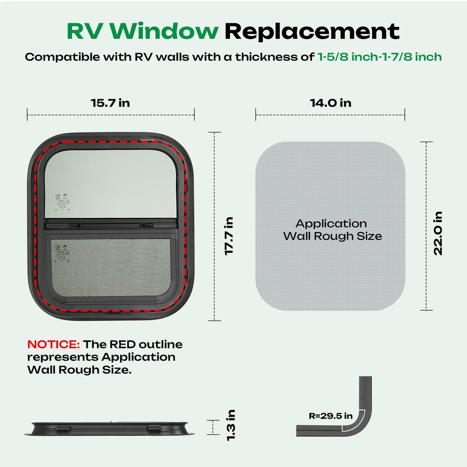 VEVOR Vertical RV Window, 12 In. W X 22 In. H Tinted Sliding RV Window With Net Screen And Trim Ring Fit 15 16 In 1 3 4 In Fcccksxtl300231fbv0 - Foto 9