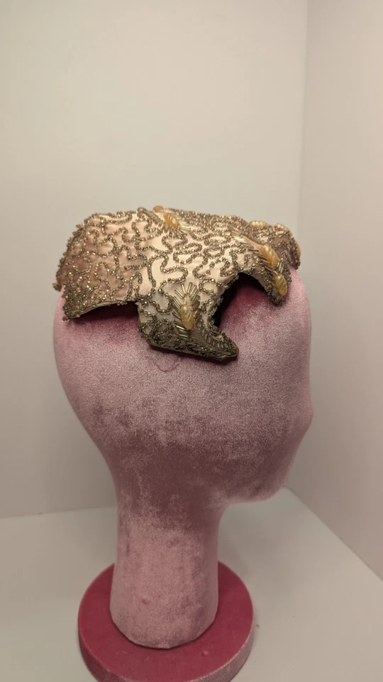 Tocado de novia/boda vintage años 50 Saks Fifth Avenue gorra calavera raro con caja Foto 3 de 4