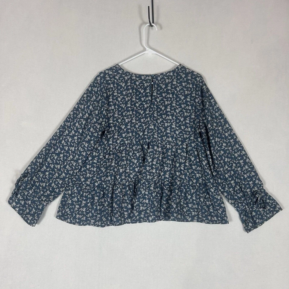 Blusa Top Floral Manga Larga Maurices Para Mujer Azul Medio Cuello Redondo Informal Foto 4 de 4
