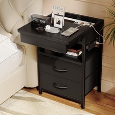 Nightstand Hidden Drawer Charging Table - with Charger Station and Sliding Top