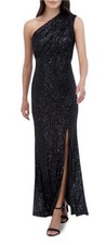Vince Camuto Black Sequin One Shoulder Dress Size 8