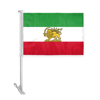 AGAS Iran Lion and Sun Premium Car Flag 10.5 x 15 inch Printed 2 Ply 19'' Pole