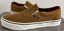 Vans Classic Slip-On Cozy Hug Brown Skateboard Men’s 7.5 WO 9 Plaid Lining Red