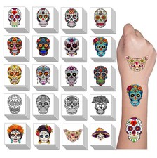 100 PCS Mexican Day Of The Dead Sugar Skull Temporary Tattoos Sticker for Tee...