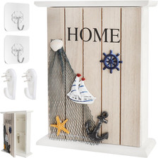 Schl&uuml;sselkasten Holz Maritim Schl&uuml;sselschrank Wand 6 Haken Schl&uuml;sselbrett Flur