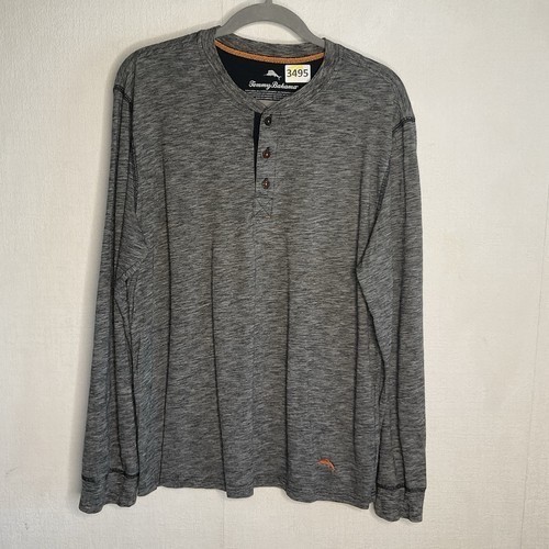 T-shirt Tommy Bahama Henley collo manica lunga leggera uomo taglia large grigia - Foto 7 di 9