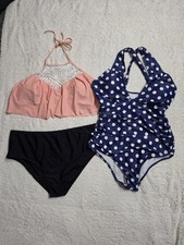 Lot Of 3 Plus Size Swimwear Polka Dot One Piece Bikini Swim Top Bottom Size 1X