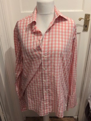 Herren Redherring Größe 17'' rosa und weiß kariertes Langarmhemd 