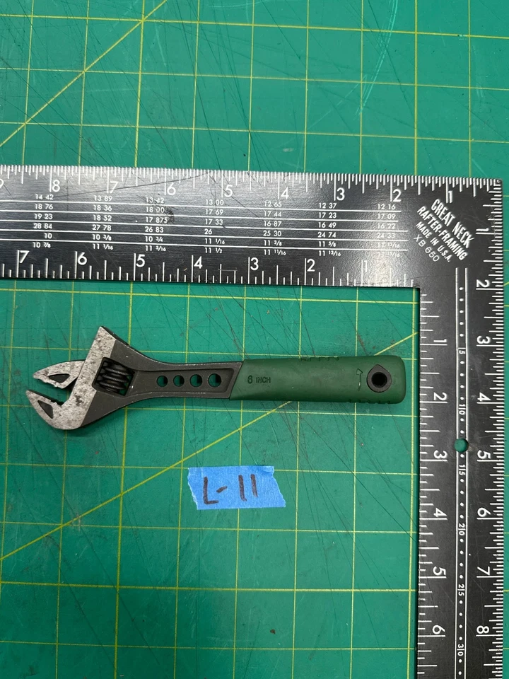 Vintage 6-Inch Hans Tools 150mm Adjustable Spanner Wrench Green Soft Grip Handle - Image 2 of 4