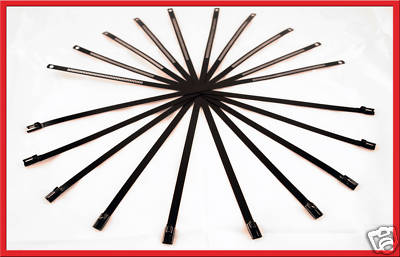 20 14'' BLACK LOCKING SS ZIP TIES FOR CABLE EXHAUST HEADER PIPE WRAP
