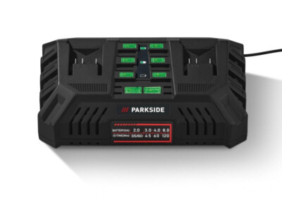Doppel-Ladegerät für PARKSIDE X20V TEAM Serie 20 Volt Li-Ion Akkus mit 2/4/8 Ah