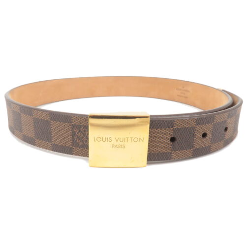 Auth Louis Vuitton Damier Ebene Saint Tulle Carre Belt Brown M6803 Used - Picture 1 of 24