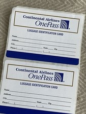 2x  Continental Airlines One Pass Sky Team Luggage Tags Identification Card