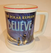 POLAR EXPRESS 16oz. Hot Chocolate Coffee Mug 3D Embossed BELIEVE by Warner Bros.