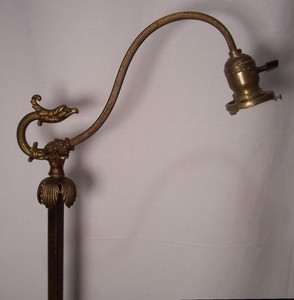 Antique Floor Lamp Bridge Cast Iron Brass Polychrome Bird Vtg