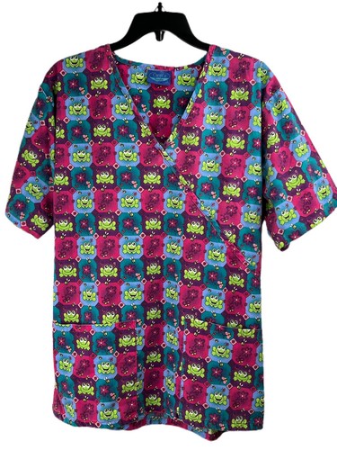 Women's Carol's Scrub Top Frogs Toads Size Small Tie Back 2 Front Pockets - Picture 7 of 7
