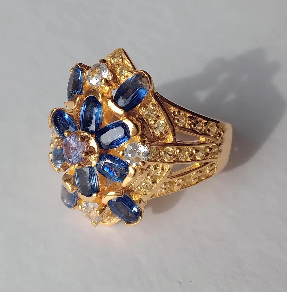 ANELLO IN ARG. ST.925 CON CIANITI, ZAFFIRI, TANZANITE E GOSCENITI NATURALI - Immagine 2 di 4