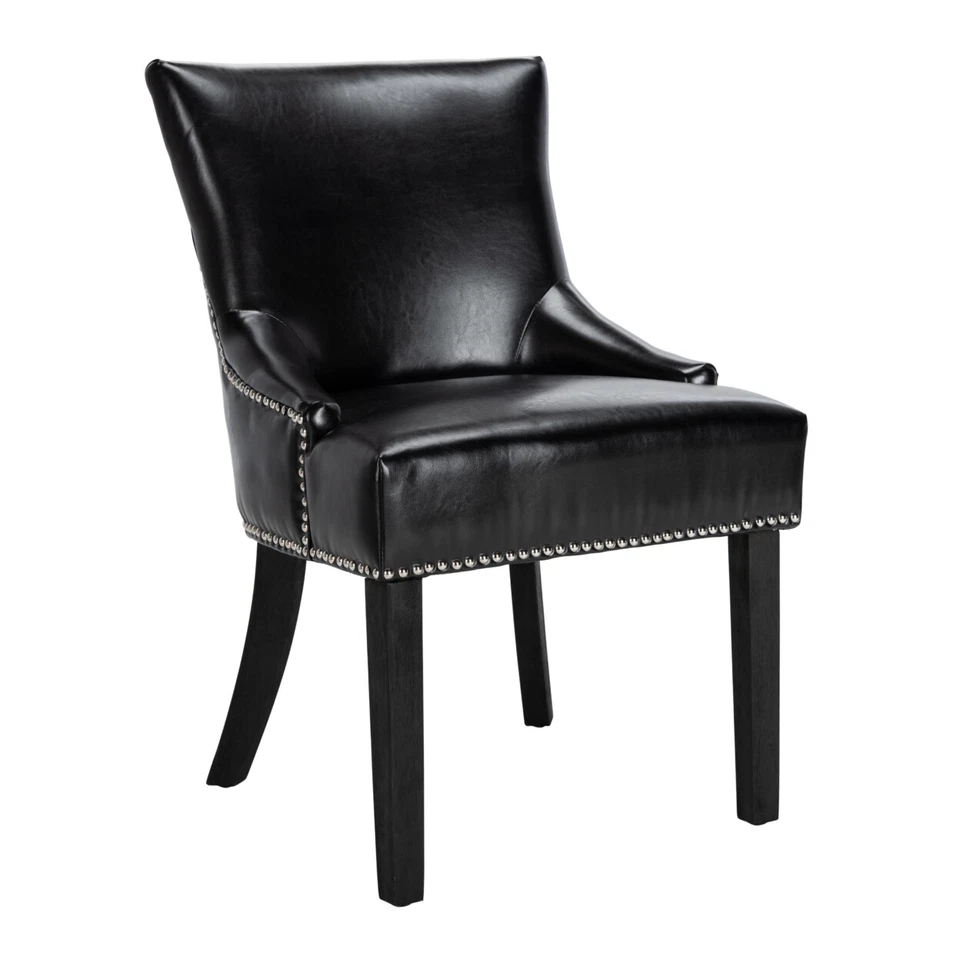 Juego de 2 sillas laterales SAFAVIEH Lotus 19""H KD con cabezal de clavo plateado | imitación negra Foto 4 de 4