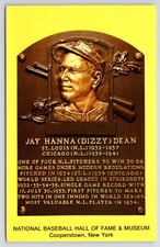 Sports~Jay Hanna (Dizzy) Dean~Natl Baseball Hall Of Fame Plaque~Vintage Postcard