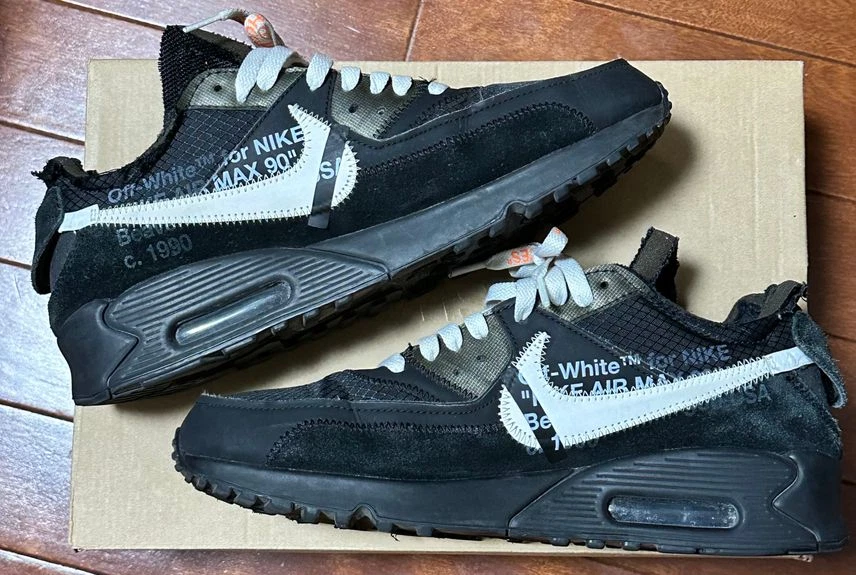Sz 8.5 AA7293-001 OFF-WHITE x NIKE AIR MAX 90 BLACK/CORN