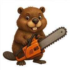 XXL 30X30 Autoaufkleber Biber mit Kettensäge Aufkleber