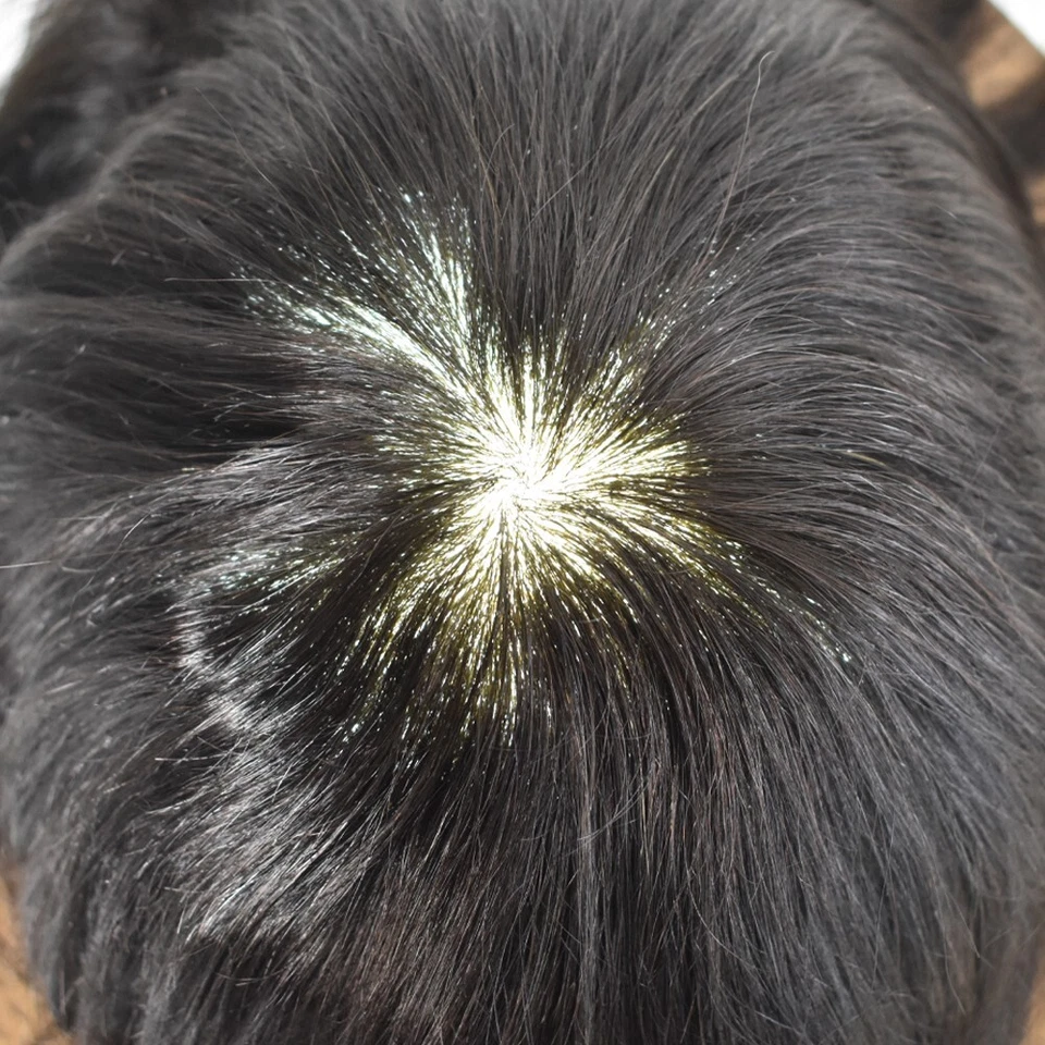 Peruca masculina toupee sistema de cabelo pele poli completo substituição injetada PU - Imagem 4 de 4