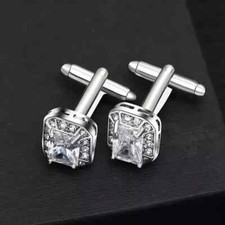 Emerald Lab Created Diamond Diamond Men's Court Cufflink 14k White Gold Plated