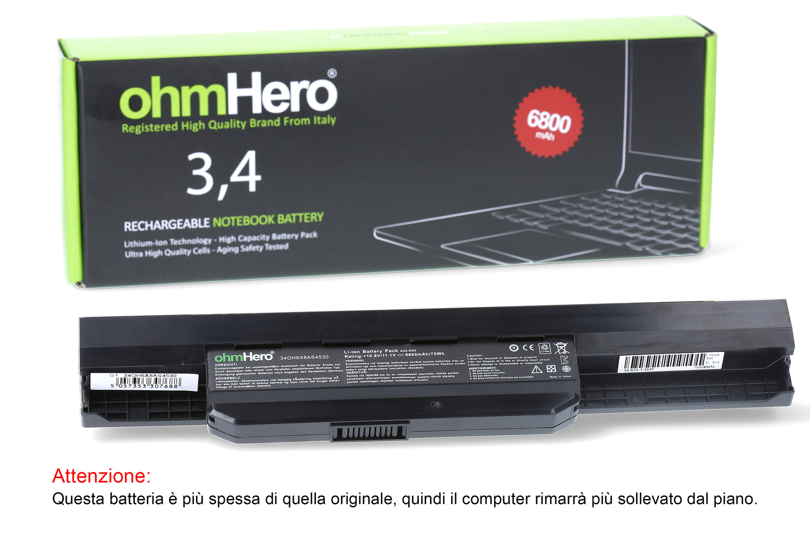 Batteria Potenziata OhmHero® NERA per Asus A83SD - 6800mAh Reali - 2