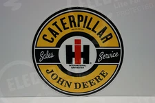 CATERPILLAR IH JOHN DEERE DEALER DIE CUT Sign Rare LATE 70's 80's ENAMEL 16"