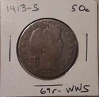 1913-S Barber Half Dollar San Francisco Mint US 50c 90% silver (#69r-WWS)