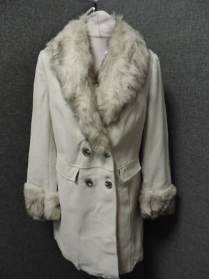 Red Herring Luxe Fur Collar & Cuff Coat Grey UK 16 RRP £89 LN042 CC 01