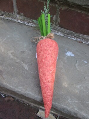 FABRIC CARROT ORNAMENT EASTER VEGETABLE COUNTRY PRIMITIVE ORANGE BURLAP FELT TOP