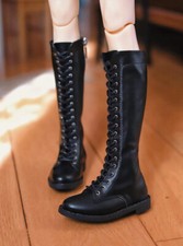 LACE-UP BLACK PU Leather LONG Militray Boots Shoes For UNCLE 1/3 BJD ID75 Zipper