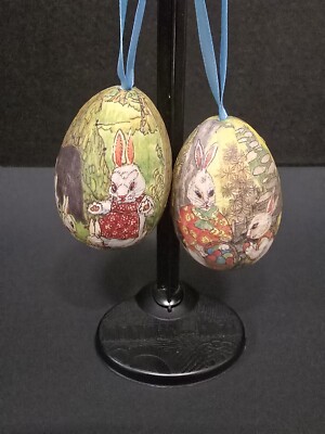 Vintage Easter EggPaper Mâché ? Ornaments Decoration Hanging Set 2 Light  Bunny