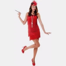 Fabulous Flapper Roaring Twenties Costume Red Dress Headband Woman Size Small
