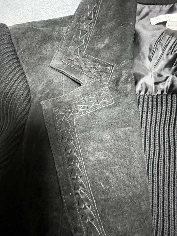 Peter Nygard Black Leather Knit Full Zip Long Sleeve Sweater Jacket Women's Med - Image 3 of 4