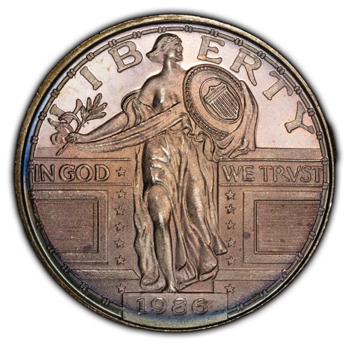 1 oz .999 Fine Silver Round - 1986 Standing Liberty Design - Blue Toning - F2495